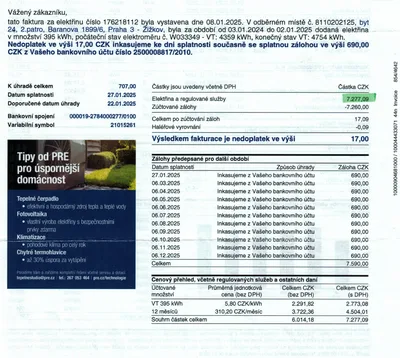 Přehled spotřeby elektřiny za rok 2024